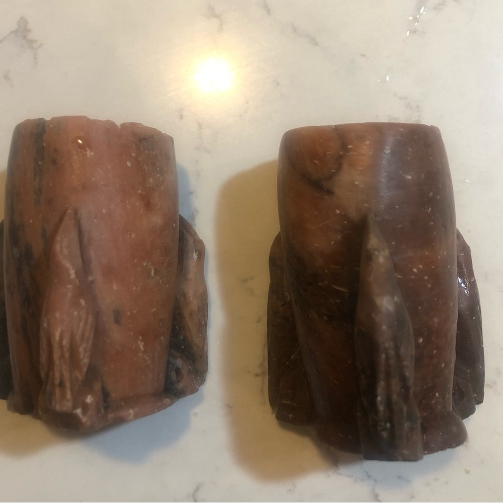 Pair of Carved Stone mini containers in Brown and Pink Veins